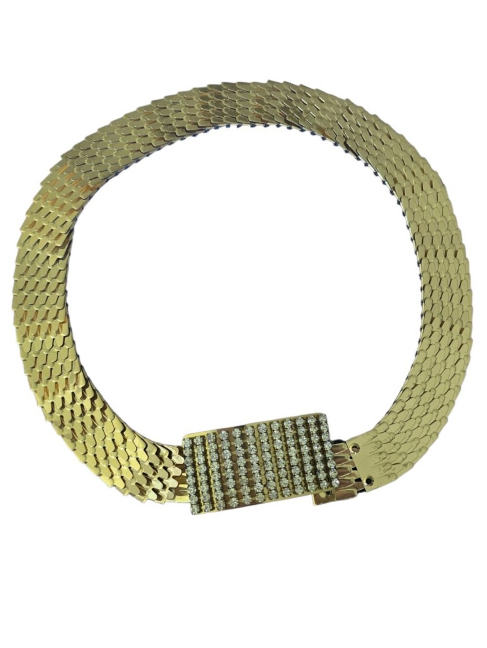 Vintage Gold Tone Rhinestone Stretch Belt | Glam Disco Statement Waist Belt